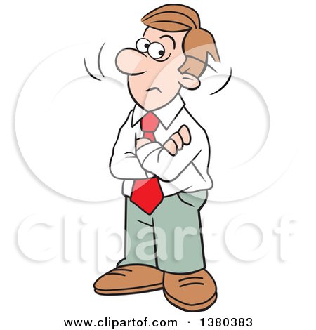Clipart of a Cartoon Caucasian Business Man with Folded Arms, Not Buying It - Royalty Free Vector Illustration by Johnny Sajem