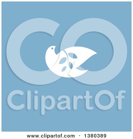 Clipart of a White Peace Dove Flying with a Branch over Blue - Royalty Free Vector Illustration by elena