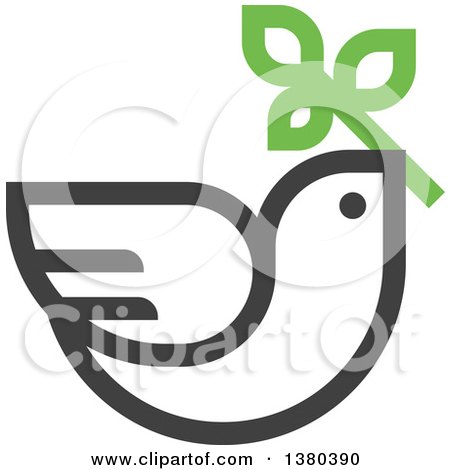 Clipart of a Dark Gray Peace Dove Flying with a Branch - Royalty Free Vector Illustration by elena