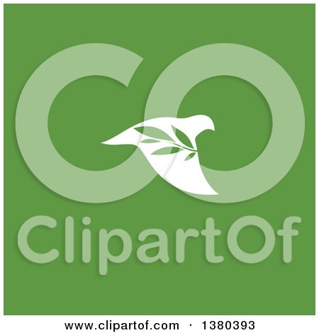 Clipart of a White Peace Dove Flying with a Branch over Green - Royalty Free Vector Illustration by elena