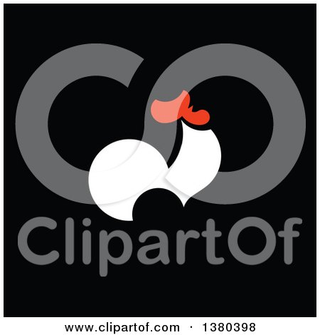 Clipart of a Flat Design White and Red Rooster in Profile over Black - Royalty Free Vector Illustration by elena