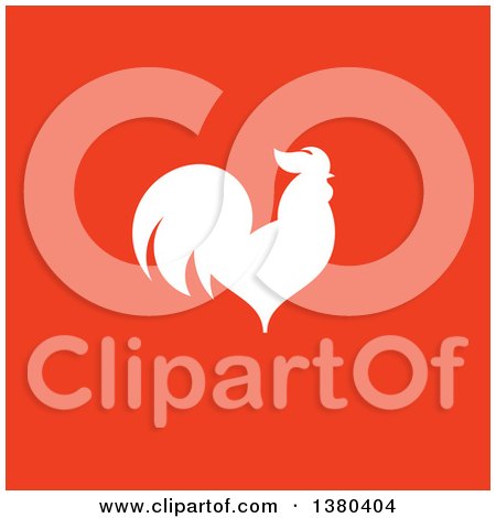 Clipart of a Flat Design White Rooster in Profile over Red - Royalty Free Vector Illustration by elena