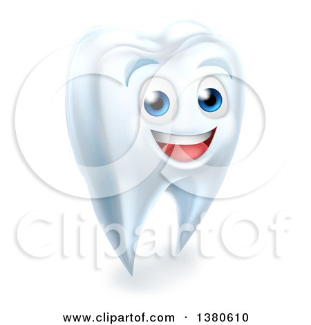 Clipart of a 3d Happy White Tooth Character Smiling - Royalty Free Vector Illustration by AtStockIllustration