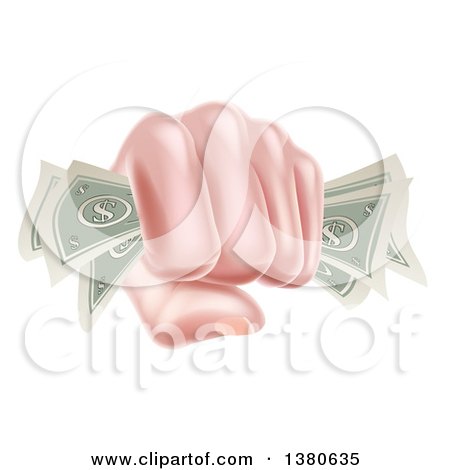 Clipart of a Caucasian Hand Fisted and Holding Cash Money - Royalty Free Vector Illustration by AtStockIllustration