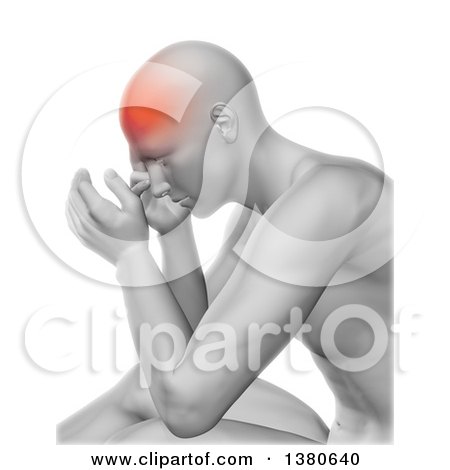 Clipart of a 3d Anatomical Man with a Glowing Headache, on a White Background - Royalty Free Illustration by KJ Pargeter