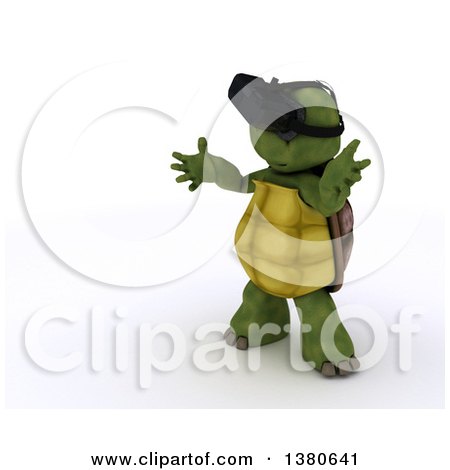 Clipart of a 3d Tortoise Wearing Virtual Reality Goggles, on a White Background - Royalty Free Illustration by KJ Pargeter