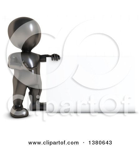 Clipart of a 3d Black Man Presenting a Blank Sign, on a White Background - Royalty Free Illustration by KJ Pargeter