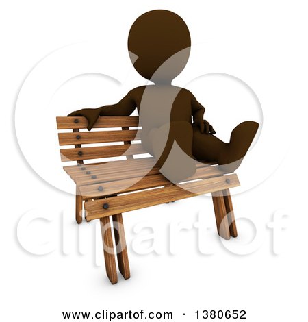 Clipart of a 3d Brown Man Sitting on a Bench, on a White Background - Royalty Free Illustration by KJ Pargeter
