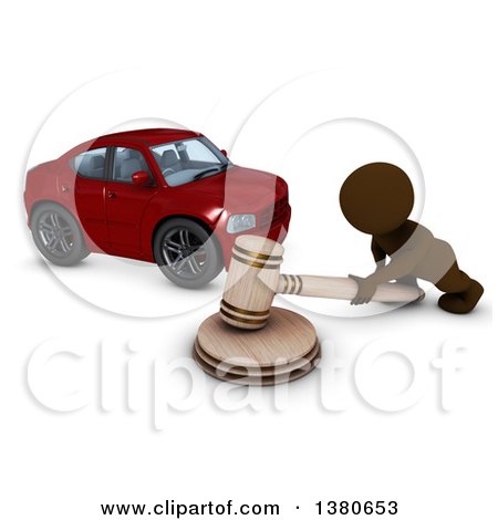 Clipart of a 3d Brown Man Auctioning a Car, on a White Background - Royalty Free Illustration by KJ Pargeter