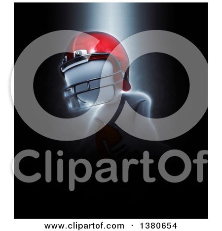 Clipart of a 3d White Man Football Player in a Dramatic Pose, over Black - Royalty Free Illustration by KJ Pargeter