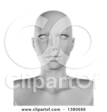 Clipart of a 3d Grayscale Woman's Face, on a White Background - Royalty Free Illustration by KJ Pargeter