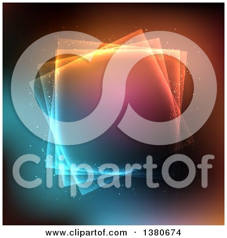Clipart of a Background of Layered Glowing Squares over Colors - Royalty Free Vector Illustration by KJ Pargeter