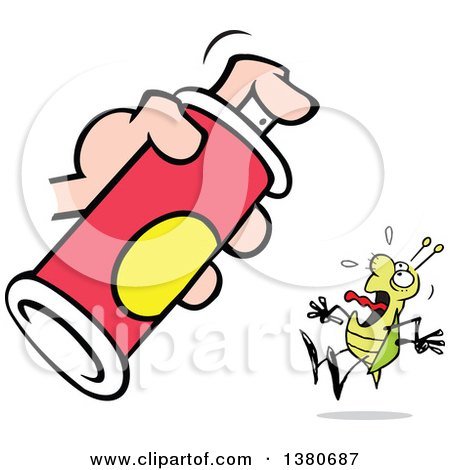 Cartoon Clipart of a Scared Bug Screaming Under a Bottle of Spray - Royalty Free Vector Illustration by Johnny Sajem