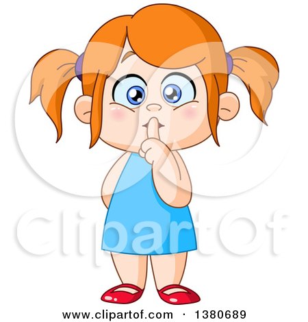 Clipart of a Cartoon Red Haired Caucasian Girl Shushing with a Finger on Her Lips - Royalty Free Vector Illustration by yayayoyo