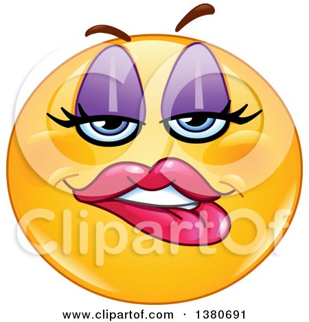 Clipart of a Cartoon Female Yellow Smiley Face Emoji Biting Her Lip - Royalty Free Vector Illustration by yayayoyo