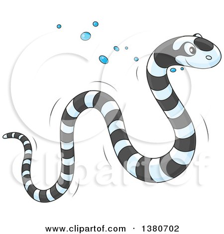 Clipart of a Cute Black and White Striped Sea Snake Swimming - Royalty Free Vector Illustration by Alex Bannykh