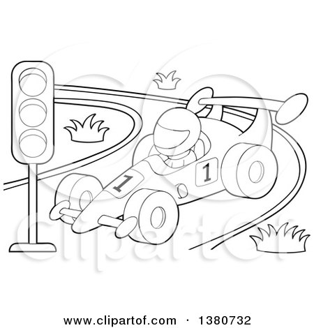 Clipart of a Black and White Race Car Driver in a Car - Royalty Free Vector Illustration by visekart