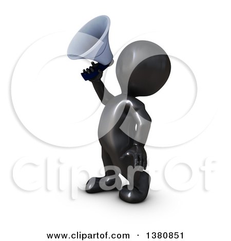 Clipart of a 3d Black Man Using a Megaphone, on a White Background - Royalty Free Illustration by KJ Pargeter