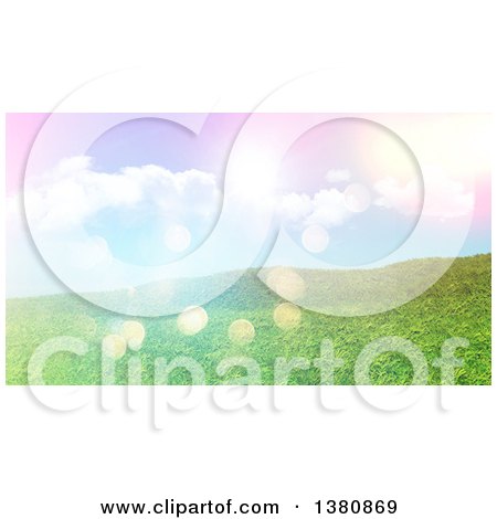 Clipart of a 3d Grassy Hill, with Retro Flares - Royalty Free Illustration by KJ Pargeter