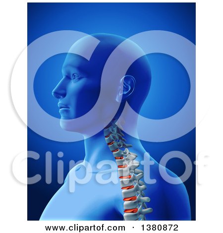 Clipart of a 3d Anatomical Man with Visible Spine and Discs, over Blue - Royalty Free Illustration by KJ Pargeter