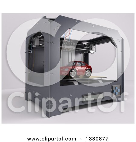 Clipart of a 3d Printer Creating a Car, on a White Background - Royalty Free Illustration by KJ Pargeter