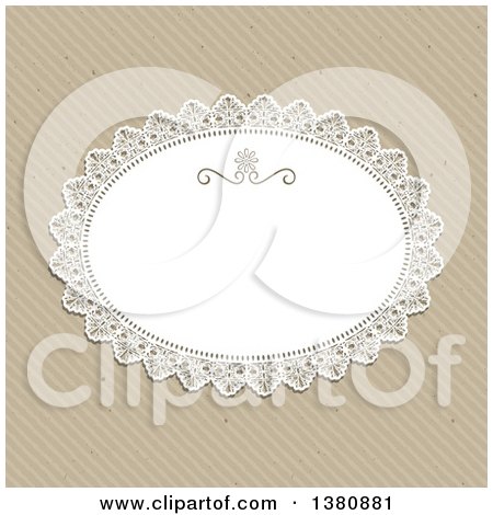 Clipart of a Lacy Oval Frame over a Diagonal Stripe Paper Background - Royalty Free Vector Illustration by KJ Pargeter
