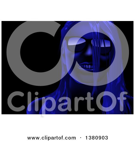 Clipart of a Woman Wearing Sunglasses in Blue Lighting, on Black - Royalty Free Vector Illustration by dero