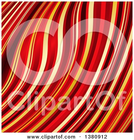 Clipart of a Background of Warped Black Red and Gold 3d Stripes - Royalty Free Vector Illustration by elaineitalia
