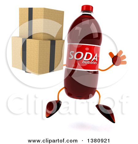 Clipart of a 3d Soda Bottle Character, on a White Background - Royalty