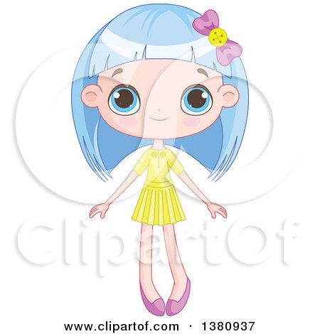 Clipart of a Caucasian Girl with Blue Hair, Wearing a Green Dress - Royalty Free Vector Illustration by Pushkin