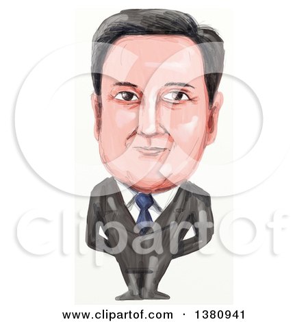 Clipart of a Watercolor Styled Caricature of David William Donald Cameron, English Politician and Prime Minister of the United Kingdom - Royalty Free Illustration by patrimonio