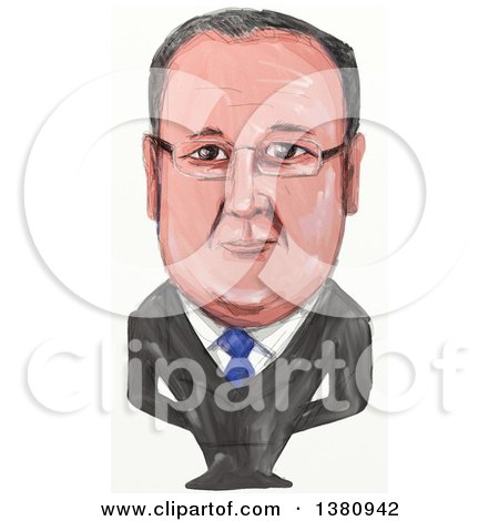 Clipart of a Watercolor Styled Caricature of Francois Gerard Georges Nicolas Hollande, Politician and President of France - Royalty Free Illustration by patrimonio