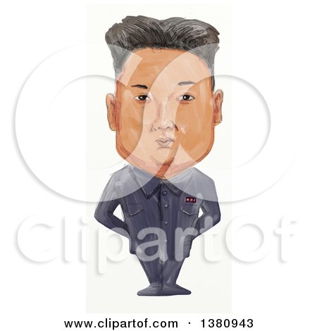 Clipart of a Watercolor Styled Caricature of Kim Jong-un - Royalty Free Illustration by patrimonio