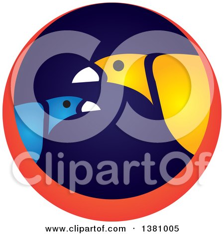 Clipart of Exotic Birds in a Blue and Orange Circle - Royalty Free Vector Illustration by ColorMagic