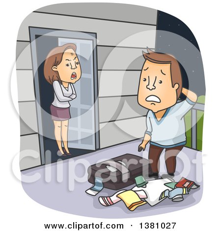 Clipart of a Cartoon Angry Wife Kicking Her Husband out - Royalty Free  Vector Illustration by BNP Design Studio #1381027
