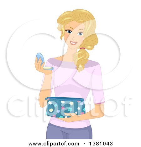 Clipart of a Blond Caucasian Woman Holding a Makeup Bag - Royalty Free Vector Illustration by BNP Design Studio