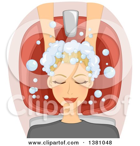 Clipart of a Relaxed Blond Caucasian Woman Getting Her Hair Washed at a Salon - Royalty Free Vector Illustration by BNP Design Studio
