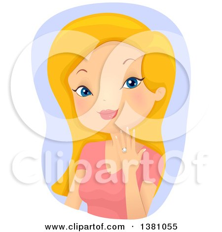 Clipart of a Blond Caucasian Woman Showing Her Wedding or Engagement Ring - Royalty Free Vector Illustration by BNP Design Studio