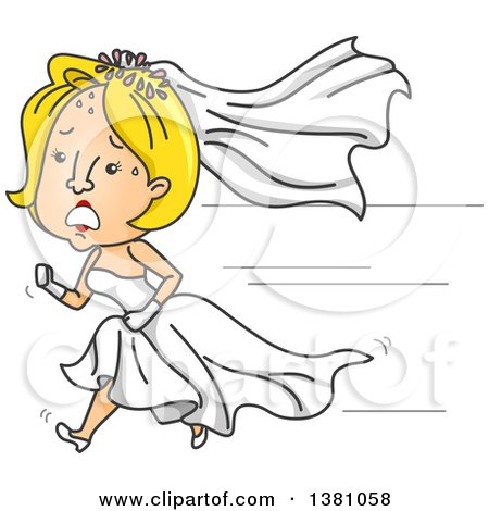 Clipart of a Cartoon Blond Caucasian Bride Running in Her Wedding Dress - Royalty Free Vector Illustration by BNP Design Studio