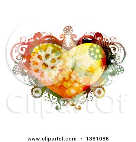 Clipart of a Steampunk Heart Frame with Gears - Royalty Free Vector Illustration by BNP Design Studio