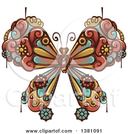 Clipart of a Steampunk Butterfly with Gear Cogs - Royalty Free Vector Illustration by BNP Design Studio