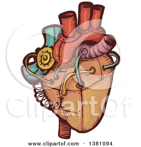Clipart of a Steampunk Human Heart - Royalty Free Vector Illustration by BNP Design Studio