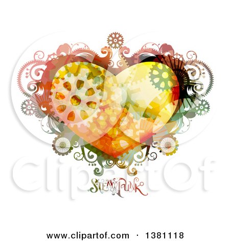 Clipart of a Steampunk Heart Frame with Gears and Text - Royalty Free Vector Illustration by BNP Design Studio