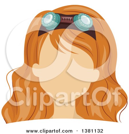 Clipart of a Faceless Red Haired Caucasian Woman's Face with Goggles in Her Hair - Royalty Free Vector Illustration by BNP Design Studio