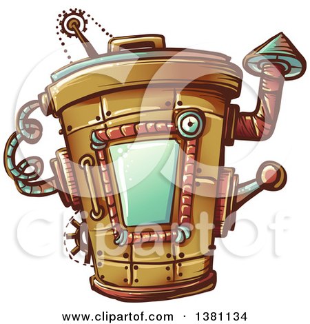 Clipart of a Steampunk Trash Can - Royalty Free Vector Illustration by BNP Design Studio
