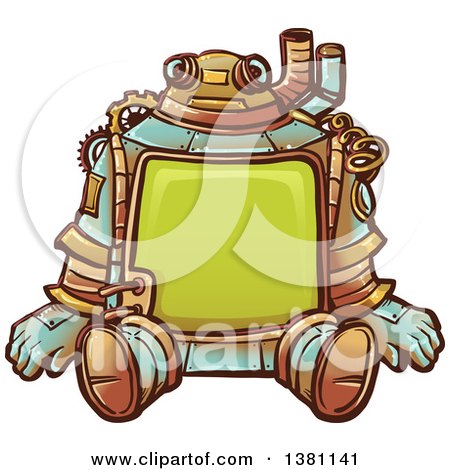 Clipart of a Sitting Steampunk Robot with a Frame Body - Royalty Free Vector Illustration by BNP Design Studio