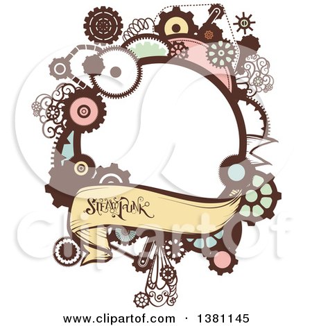 Clipart of a Steampunk Frame with a Banner and Text - Royalty Free Vector Illustration by BNP Design Studio