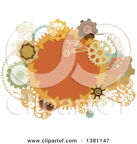 Clipart of a Round Steampunk Frame with Gear Cog Wheels and Pipes - Royalty Free Vector Illustration by BNP Design Studio
