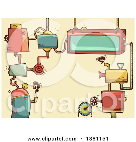 Clipart of a Network of Steampunk Frames and a Camera over Tan - Royalty Free Vector Illustration by BNP Design Studio