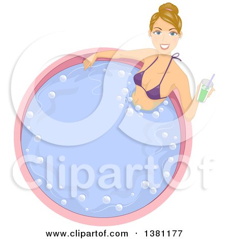 Clipart of a Happy Blond White Woman Holding a Cocktail and Soaking in a Hot Tub - Royalty Free Vector Illustration by BNP Design Studio
